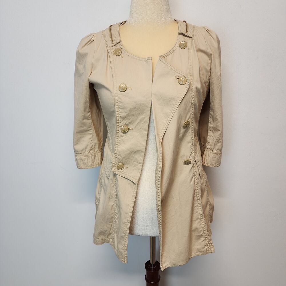 Lily Womens Military Jacket Size M Open Peplum 1/2 Sleeve Pockets Vintage Y2K